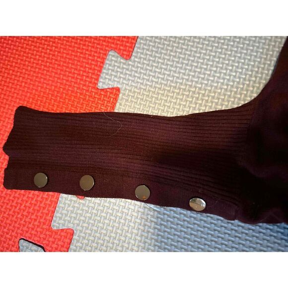 Alfani Brown Knit Turtleneck Button Sleeves Casual Poncho Medium - Picture 3 of 4